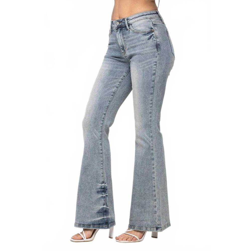 NEW JUDY BLUE pin tack flare jeans in light wash - Picture 3 of 6